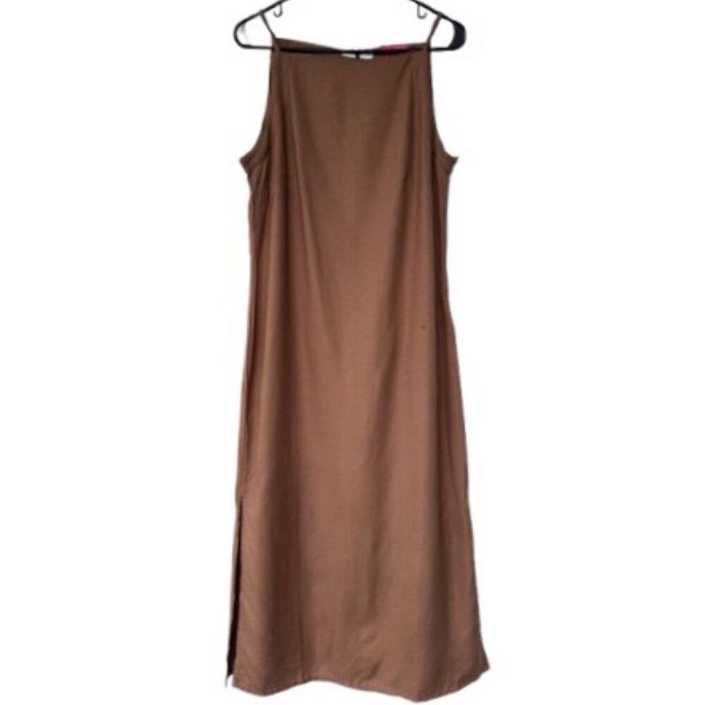 Lefties sleeveless maxi dress brown women's size L NWT